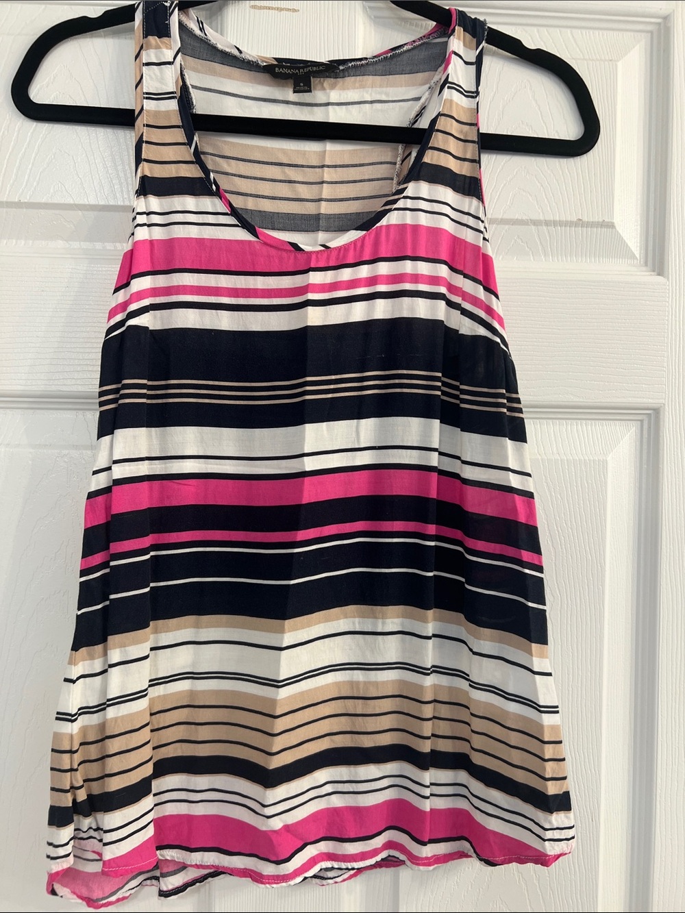 Banana Republic Pink Black White Tan Striped Tank